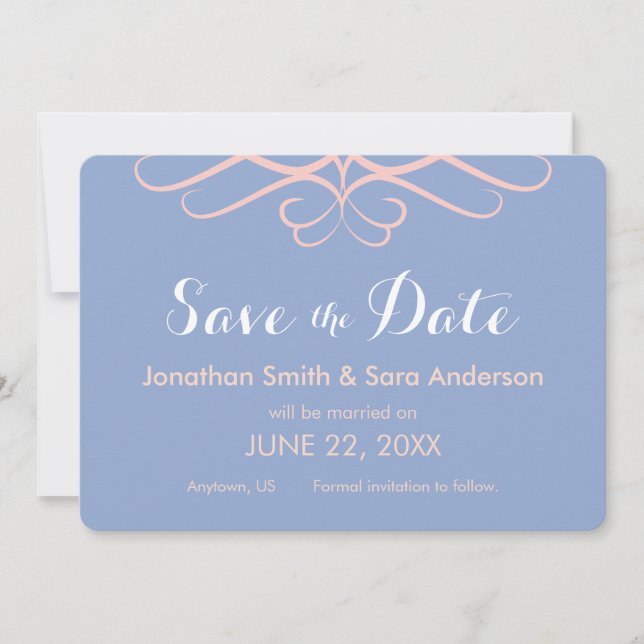 Save The Date Quartz rose sur bleu, Élégant Enregistrer la date (Devant)