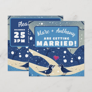 Save The Date Quelque Chose de Bleu Oiseaux d'Hiver de Mariage