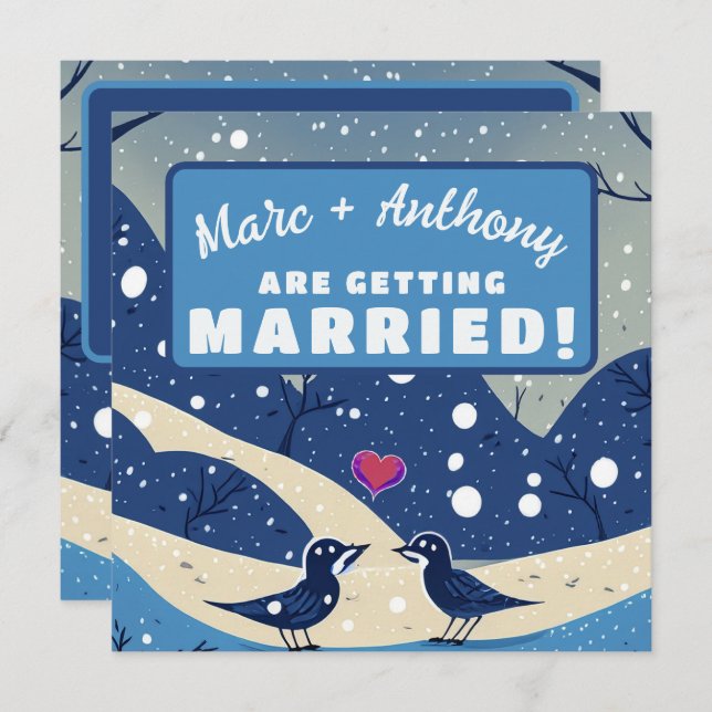Save The Date Quelque Chose de Bleu Oiseaux d'Hiver de Mariage A (Devant / Derrière)