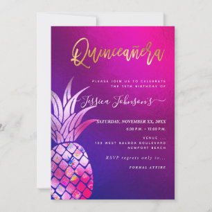 Save The Date Quinceanera, Aquarelle Or Faux Ananas