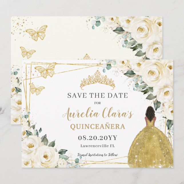 Save The Date Quinceanera Brown princesse blanche d'ivoire (Devant / Derrière)