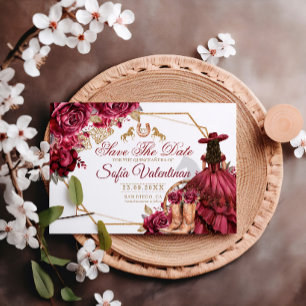 Save The Date Quinceañera Charra Or Bourguignon Et Or Cheval