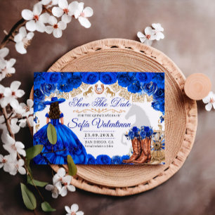 Save The Date Quinceañera Cowboy Or Royal Blue et Or