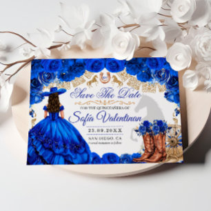 Save The Date Quinceañera Cowboy Or Royal Blue et Or