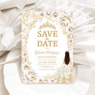 Save The Date Quinceanera Crème Or Floral