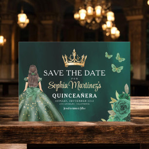 Save The Date Quinceanera d'or vert émeraude