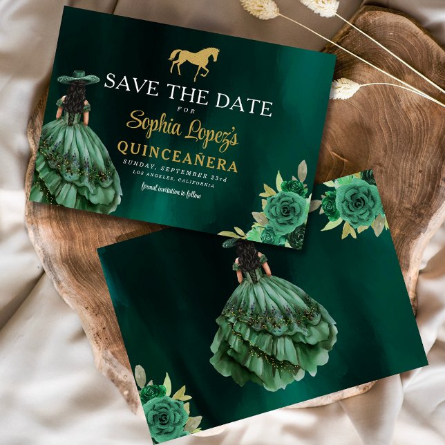 Save The Date Quinceanera d'or vert émeraude (Créateur téléchargé)