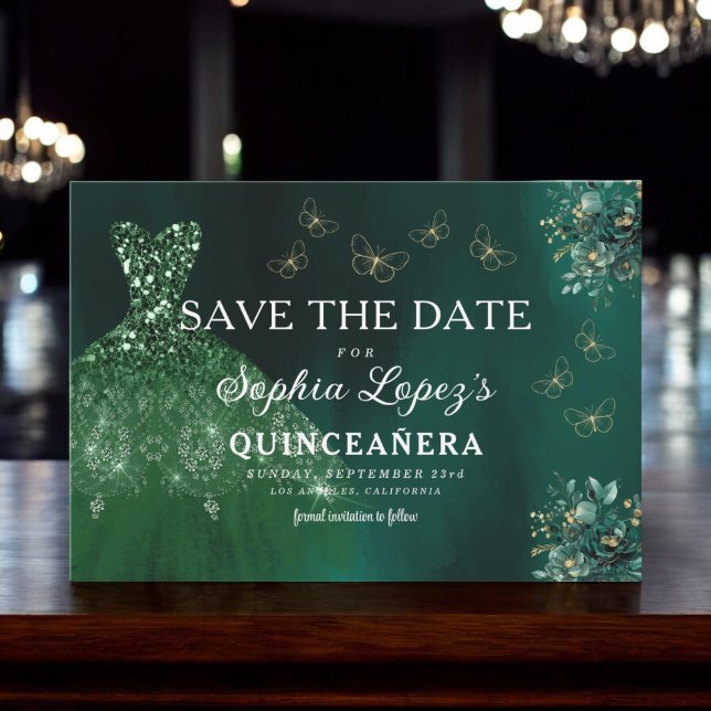 Save The Date Quinceanera d'or vert émeraude (Créateur téléchargé)
