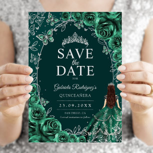 Save The Date Quinceanera Émeraude Argent