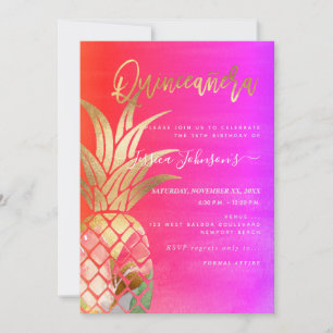 Save The Date Quinceanera, Faux Ananas Aquarelle Or