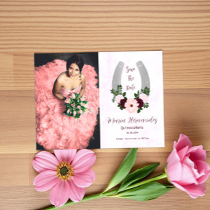 Save The Date Quinceanera Floral Western Horseshoe