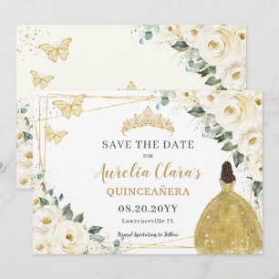 Save The Date Quinceanera Florale Blanc ivoire Douce 16 Princess