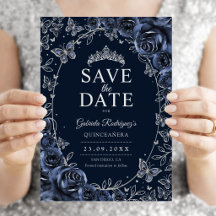 Quinceañera Florale Bleu Marine Argent