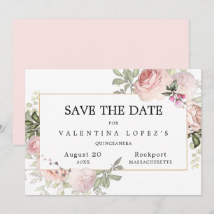 Save The Date Quinceanera florale rose pâle