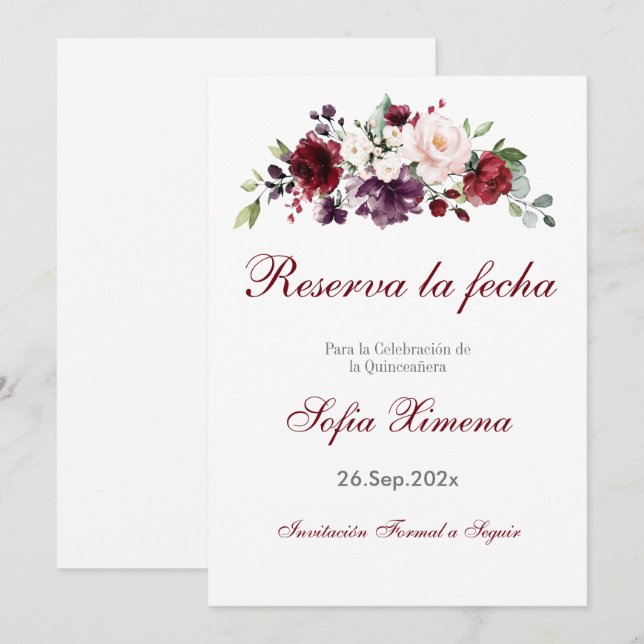 Save The Date Quinceanera florale rouge (Devant / Derrière)