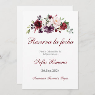 Save The Date Quinceanera florale rouge
