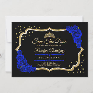 Save The Date Quinceanera Noir Bleu Royal Or Floral