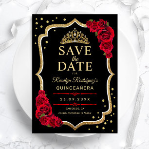 Save The Date Quinceanera Noir Rouge Or