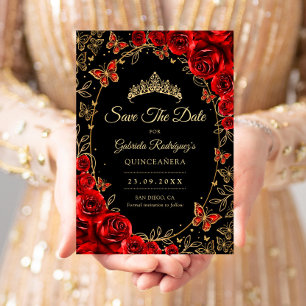 Save The Date Quinceañera Noir Rouge Or
