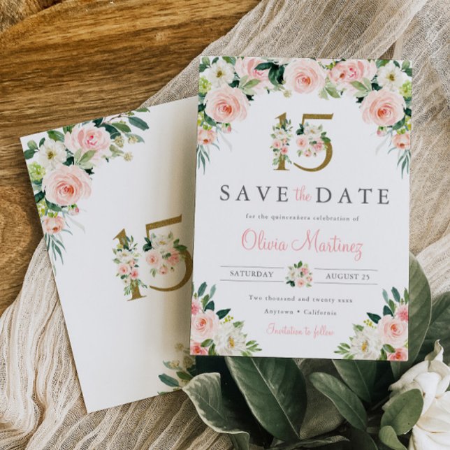 Save The Date Quinceañera rose Floral Enregistrer la date Roses  (Créateur téléchargé)