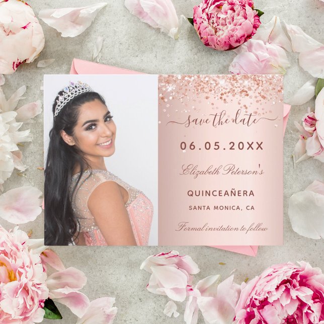 Save The Date Quinceanera rose or photo (Créateur téléchargé)