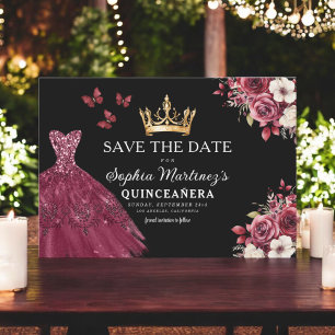 Save The Date Quinceanera Sauvez la date Floral Bourgogne