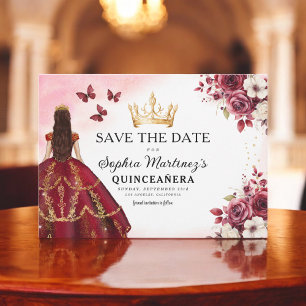 Save The Date Quinceanera Sauvez la date Floral Bourgogne