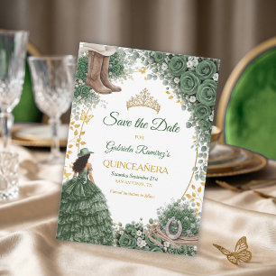 Save The Date Quinceañera vert émeraude de l'Ouest doré