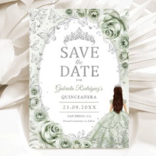 Save The Date Quinceanera Vert Sauge Argent Floral