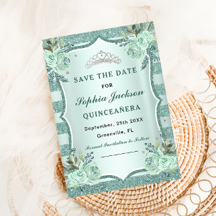Save The Date Quinceanera verte royale d'argent