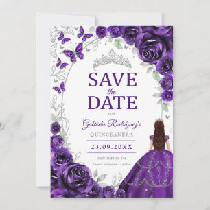 Save The Date Quinceanera Violet Argent Floral