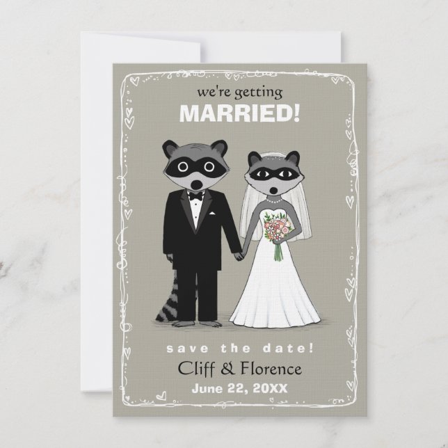 Save The Date Raccoons Mariage Enregistrer la date (gris chaud) (Devant)