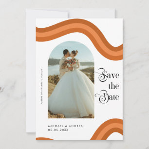 Save The Date Rainbow Boho Arch Photo Retro Script les années 70