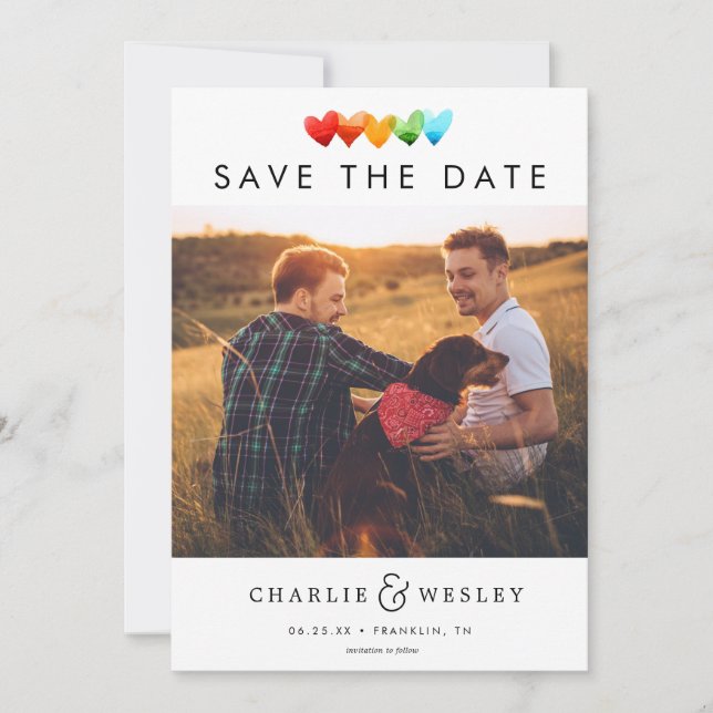 Save The Date Rainbow Hearts sauvez la date avec la photo (Devant)