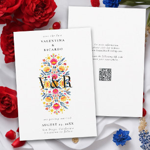 Save The Date Rancho Floral Mexicain Moderne Audacieux QR Mariag