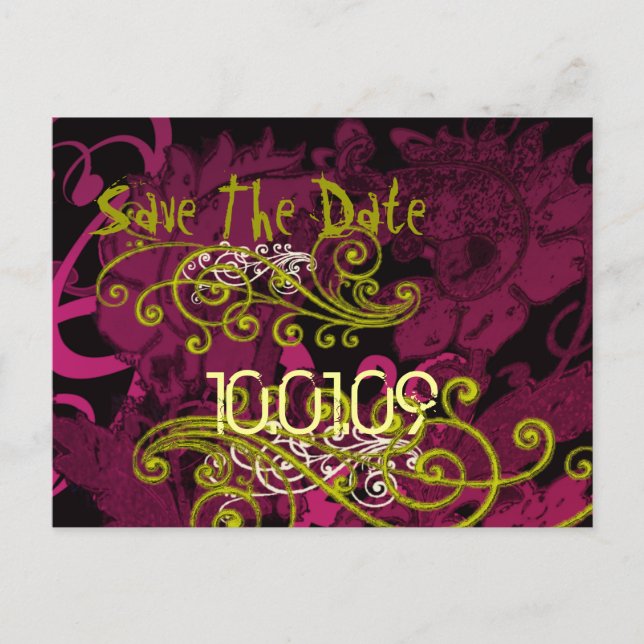 Save the Date- Rasberry Floral Dis.. - Maßgeschnei Ankündigungspostkarte (Vorderseite)