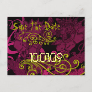 Save the Date - Rasberry floral Distressed - Ankündigungspostkarte