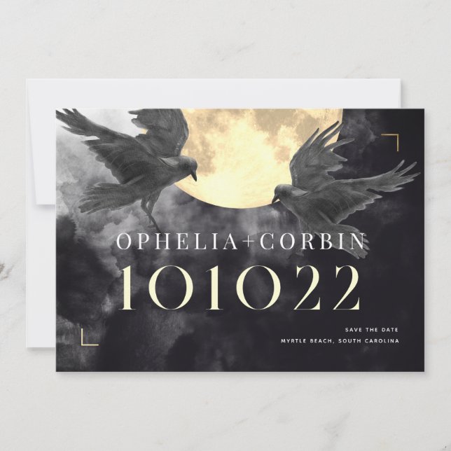 Save The Date Raven & Golden Moon Mariage gothique (Devant)