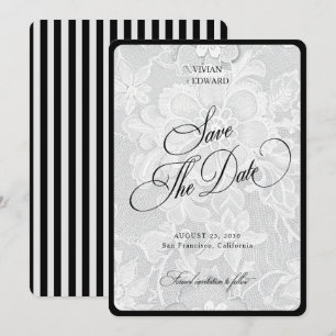 Save The Date Rays de dentelle blanche bordure élégante mariage