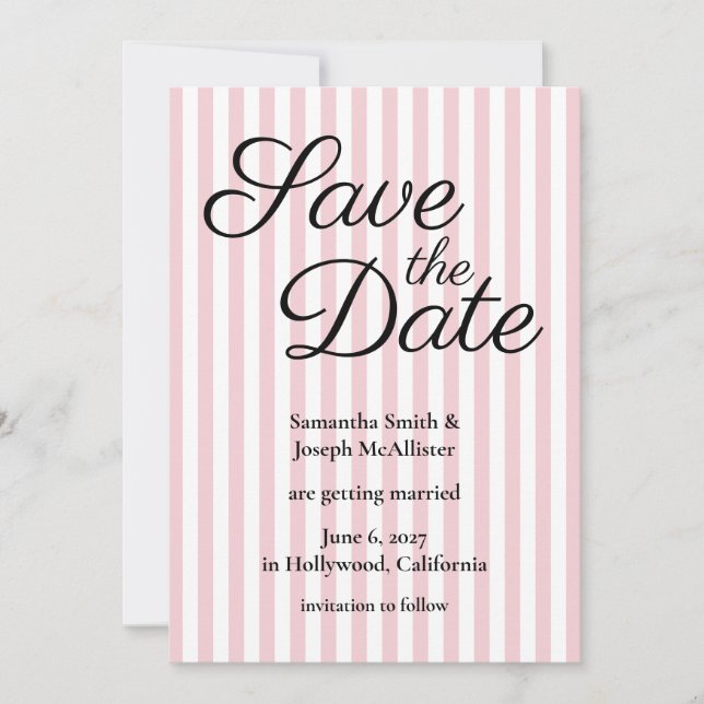 Save The Date Rayure rose et blanche (Devant)