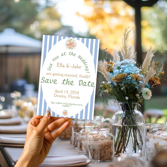 Save The Date Rayures bleues côtières, enregistrer la date (Créateur téléchargé)