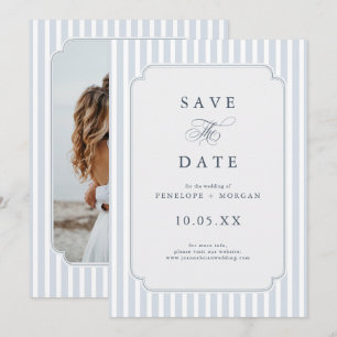 Save The Date Rayures Classiques Modernes Bleu Poussiéreux Photo