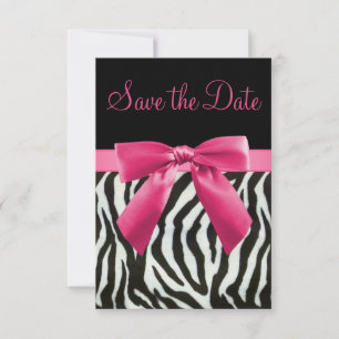 Save The Date Rayures de Zèbre & Nœud Papillon Imprimé Rose Cart