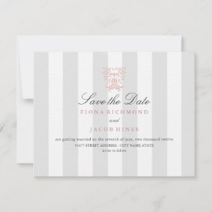 Save The Date Rayures grises et économies de mariage damassé de