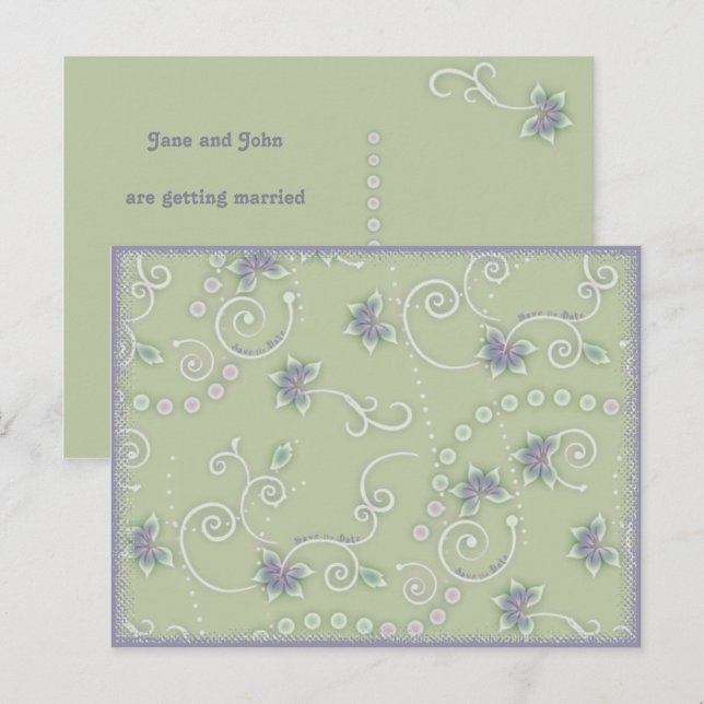 Save the Date Reben und Blume Postkartenvorlage Ankündigungspostkarte (Vorne/Hinten)