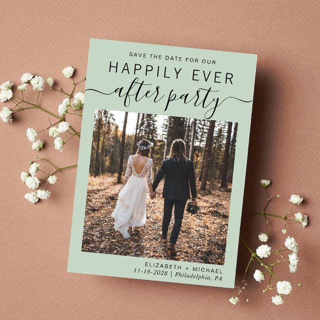 Save The Date Réception de mariage - Photo Sage Green (A chic save the date announcement for a reception to celebrate your elopement or private wedding)