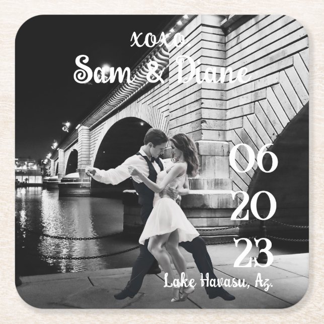 Save the Date Rechteckiger Pappuntersetzer (Vorderseite)