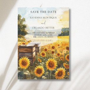 Save The Date Récolte de Tournesols Ruchers Mariage Champêtre Au
