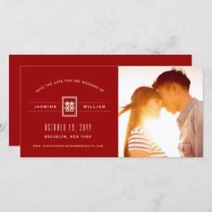 Save The Date Rectangle classique Double Bonheur Mariage chinois