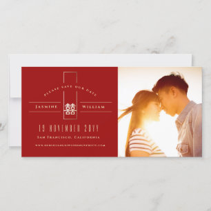 Save The Date Rectangle Double Bonheur Mariage chinois photo